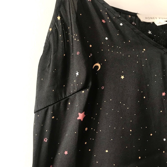 Honeypunch Black Strappy Midi Dress with All over Moon & Stars Print Size M - Picture 4 of 7